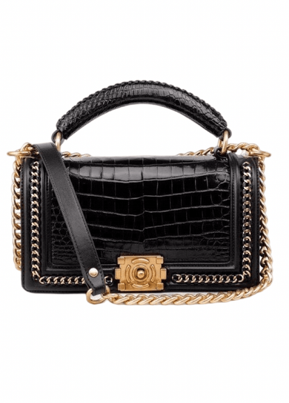 Genuine Crocodile Leather Top Handle Cross Body Flap Chain Bag-0