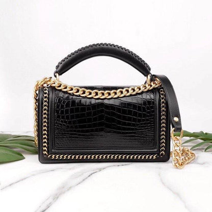 Genuine Crocodile Leather Top Handle Cross Body Flap Chain Bag-3